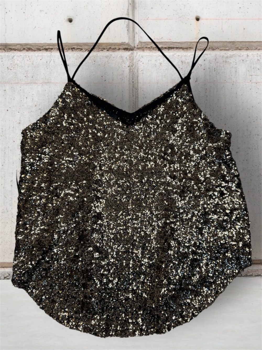 Metaphor Gold Sequin V-Neck Multi-Strap Cami sz L